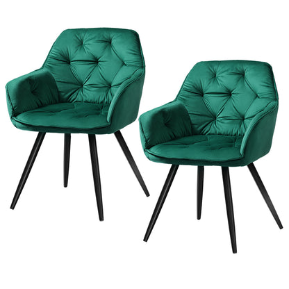 Artiss Dining Chairs Set of 2 Velvet Diamond Tufted Armchair Green