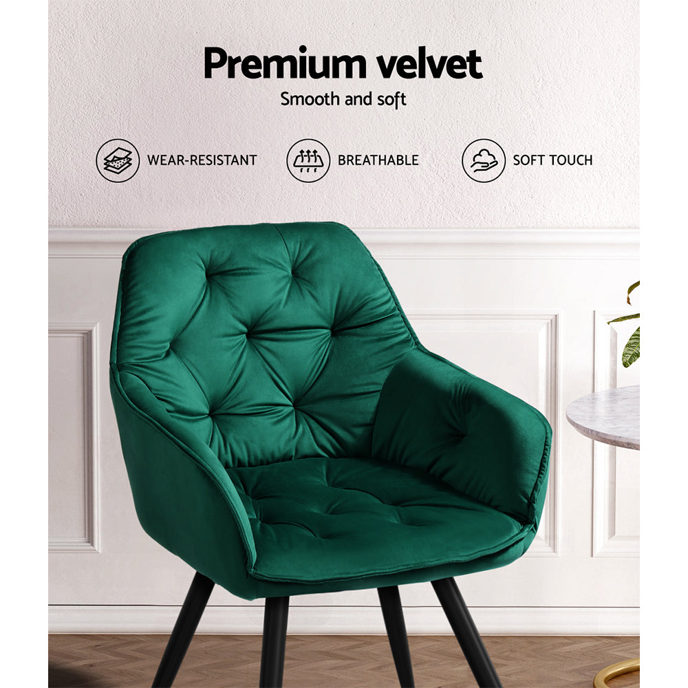 Artiss Dining Chairs Set of 2 Velvet Diamond Tufted Armchair Green