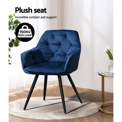 Artiss Dining Chairs Set of 2 Velvet Diamond Tufted Armchair Blue