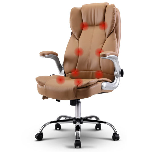 Artiss 8 Point Massage Office Chair PU Leather Brown