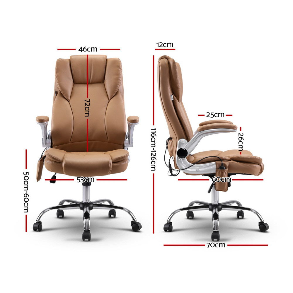 Artiss 8 Point Massage Office Chair PU Leather Brown