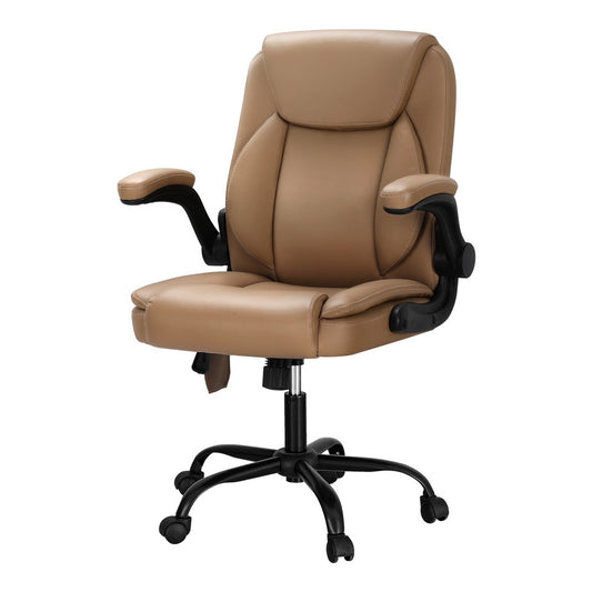 Artiss 2 Point Massage Office Chair Leather Mid Back Brown