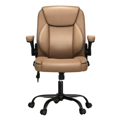 Artiss 2 Point Massage Office Chair Leather Mid Back Brown