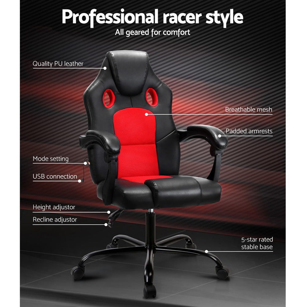 Artiss 2 Point Massage Gaming Office Chair PU Leather Red