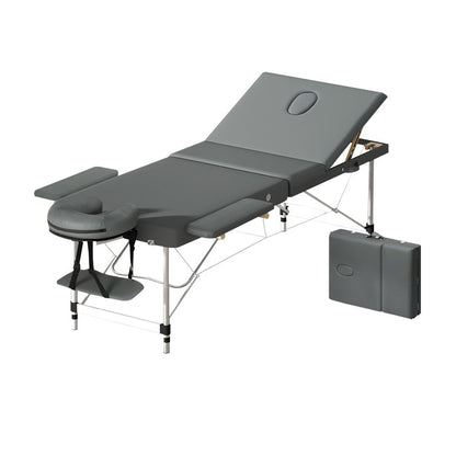 Zenses Massage Table 75cm Portable 3 Fold Aluminium Beauty Bed Grey