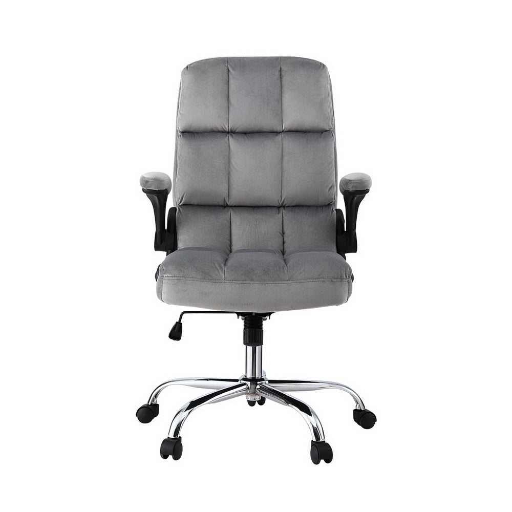 Artiss Office Chair Velvet Seat Racing Gaming Computer Desk Chairs Armrest Grey