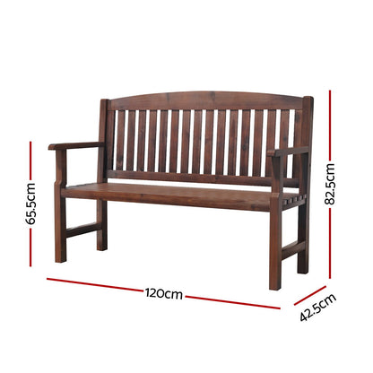 Gardeon Outdoor Garden Bench Wooden 2 Seater Lounge Chair Patio Furniture Brown