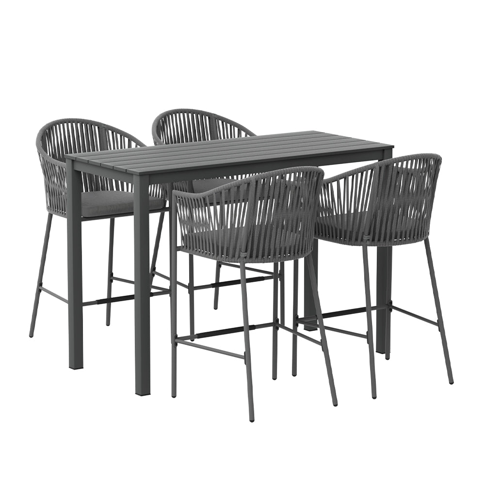 Gardeon 5-Piece Outdoor Bar Set Dining Table Rope Chair Patio Bistro Set