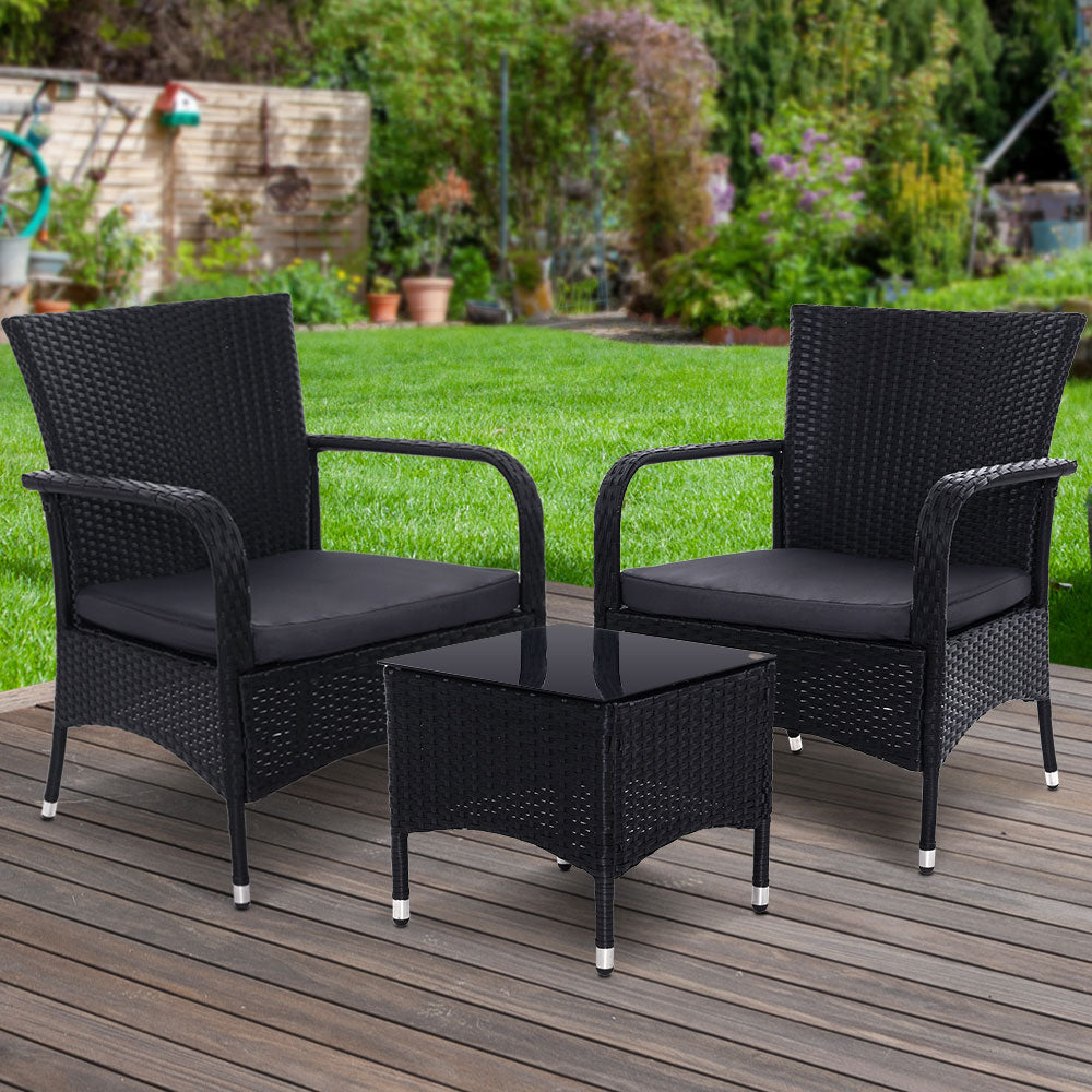 Gardeon 3PC Outdoor Bistro Set Patio Furniture Wicker Setting Chairs Table Luca