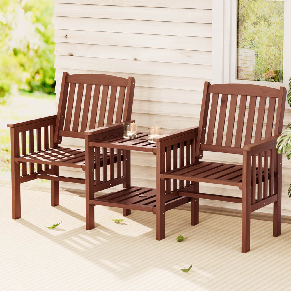 Gardeon Outdoor Garden Bench Loveseat Wooden Table Chairs Patio Furniture Brown