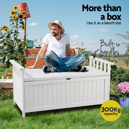 Gardeon Outdoor Storage Bench Box Wooden Garden Toy Tool Patio Furniture White