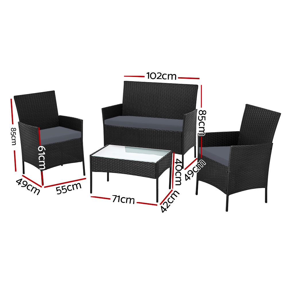 Gardeon 4 Seater Outdoor Sofa Set with Storage Cover Wicker Table Chair Black