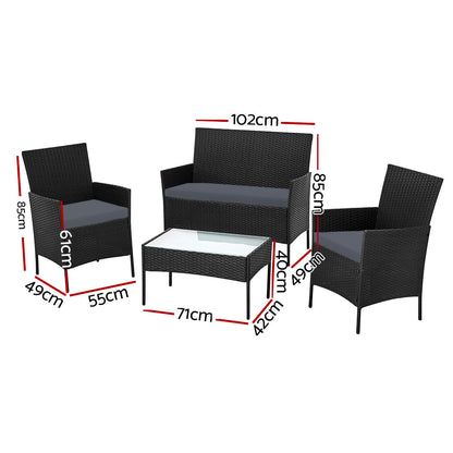 Gardeon 4 Seater Outdoor Sofa Set with Storage Cover Wicker Table Chair Black