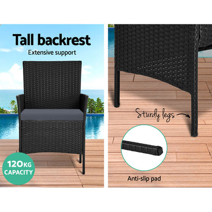 Gardeon 4 Seater Outdoor Sofa Set with Storage Cover Wicker Table Chair Black