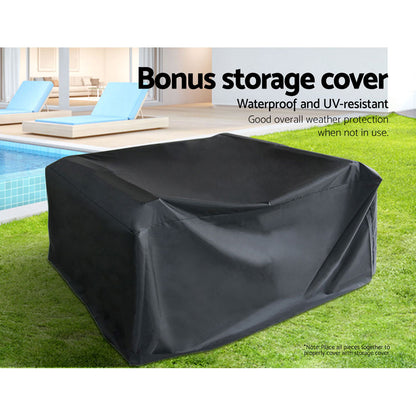 Gardeon 4 Seater Outdoor Sofa Set with Storage Cover Wicker Table Chair Black