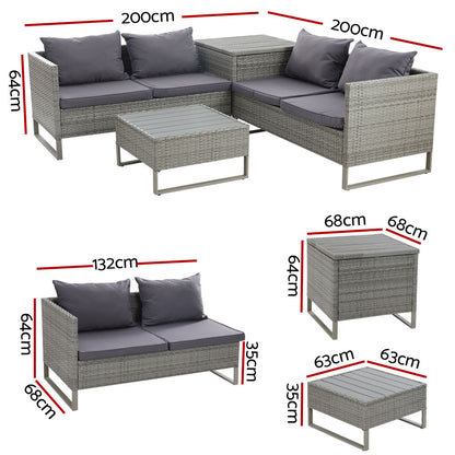 Gardeon 4-Seater Outdoor Sofa Furniture Lounge Set Wicker Setting Grey