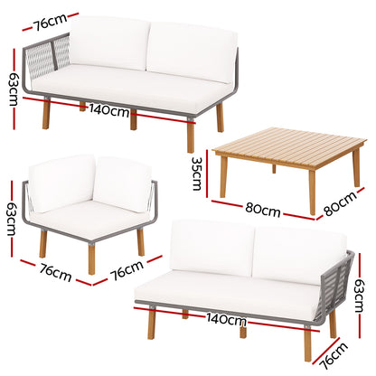 Gardeon 5-Seater Outdoor Sofa Set Wooden Lounge Setting Aluminum