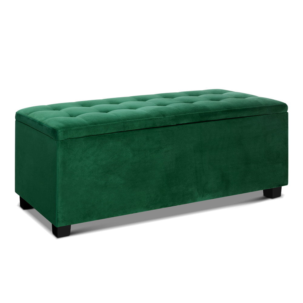 Artiss Storage Ottoman Blanket Box 98cm Velvet Green