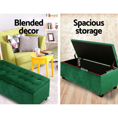 Artiss Storage Ottoman Blanket Box 98cm Velvet Green