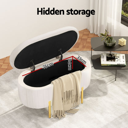 Artiss Storage Ottoman Blanket Box 87cm Velvet Oval White