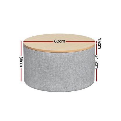 Artiss Storage Ottoman Blanket Box 60cm Linen Round Grey