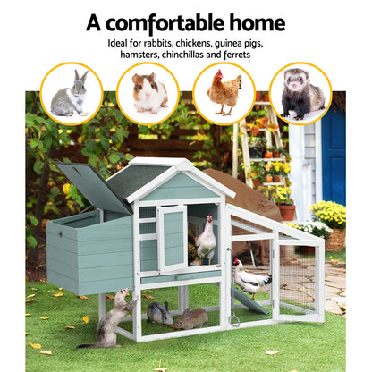 i.Pet Chicken Coop Rabbit Hutch 150cm x 60cm x 93cm Large House Run Cage Wooden Outdoor Bunny