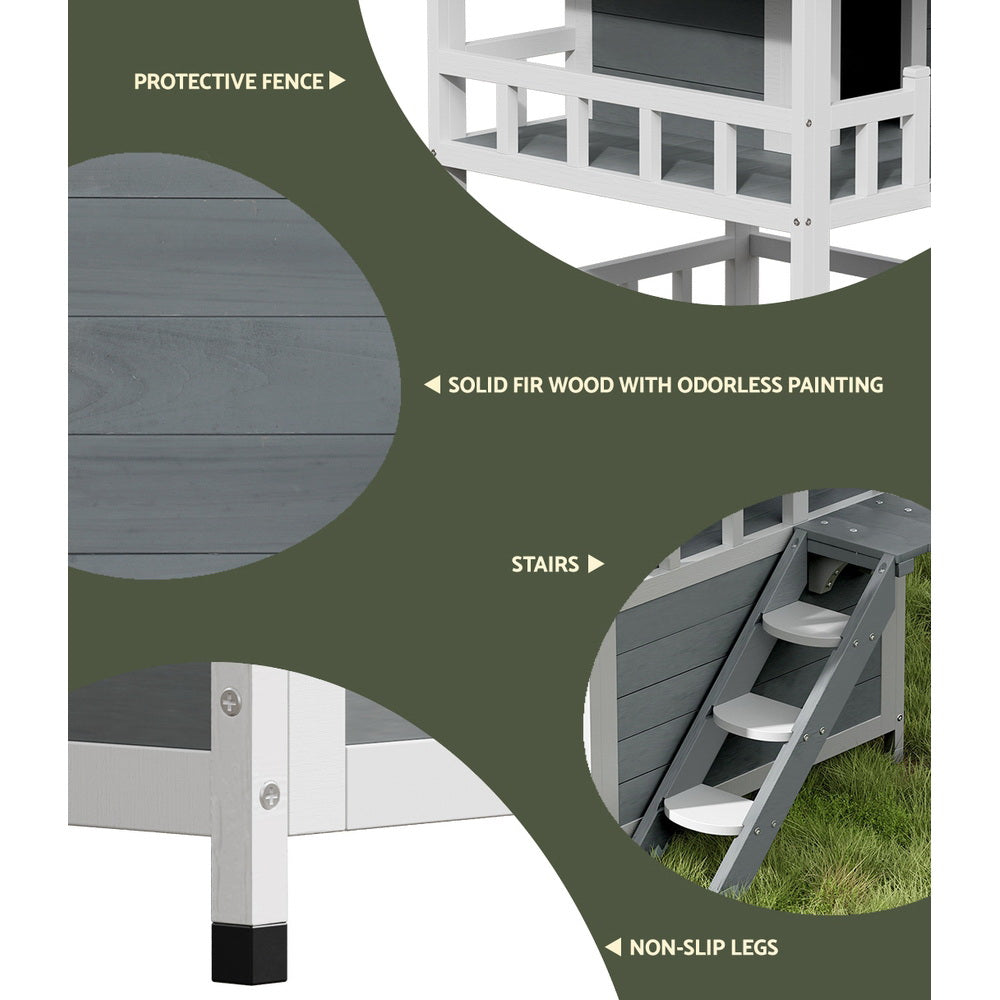 i.Pet Cat House Outdoor Shelter 72cm x 72cm x 127cm Rabbit Hutch Wooden Condo Small Dog Pet Houses Enclosure