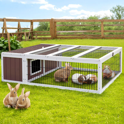 i.Pet Rabbit Hutch 124cm x 90cm x 35cm Chicken Coop Large Outdoor Wooden Run Cage House