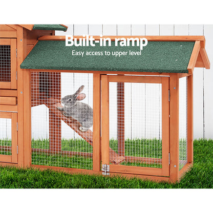 i.Pet Chicken Coop Rabbit Hutch 220cm x 44cm x 84cm Large Run Wooden Outdoor Bunny Cage House