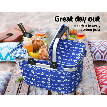 Alfresco Picnic Basket Folding Bag Hamper Food Insulated Cover Storage