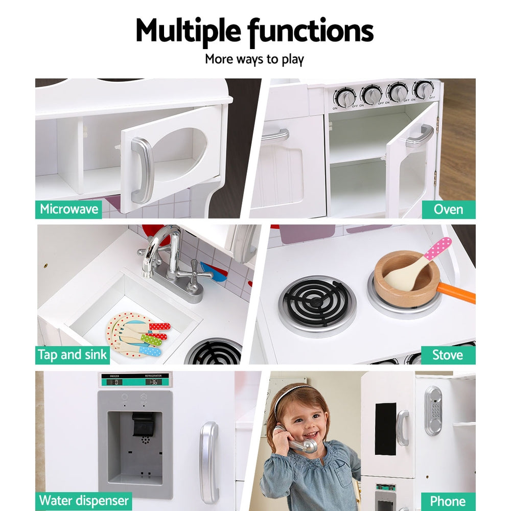 Keezi Kids Kitchen Play Set Wooden Pretend Toys Cooking Children Food White