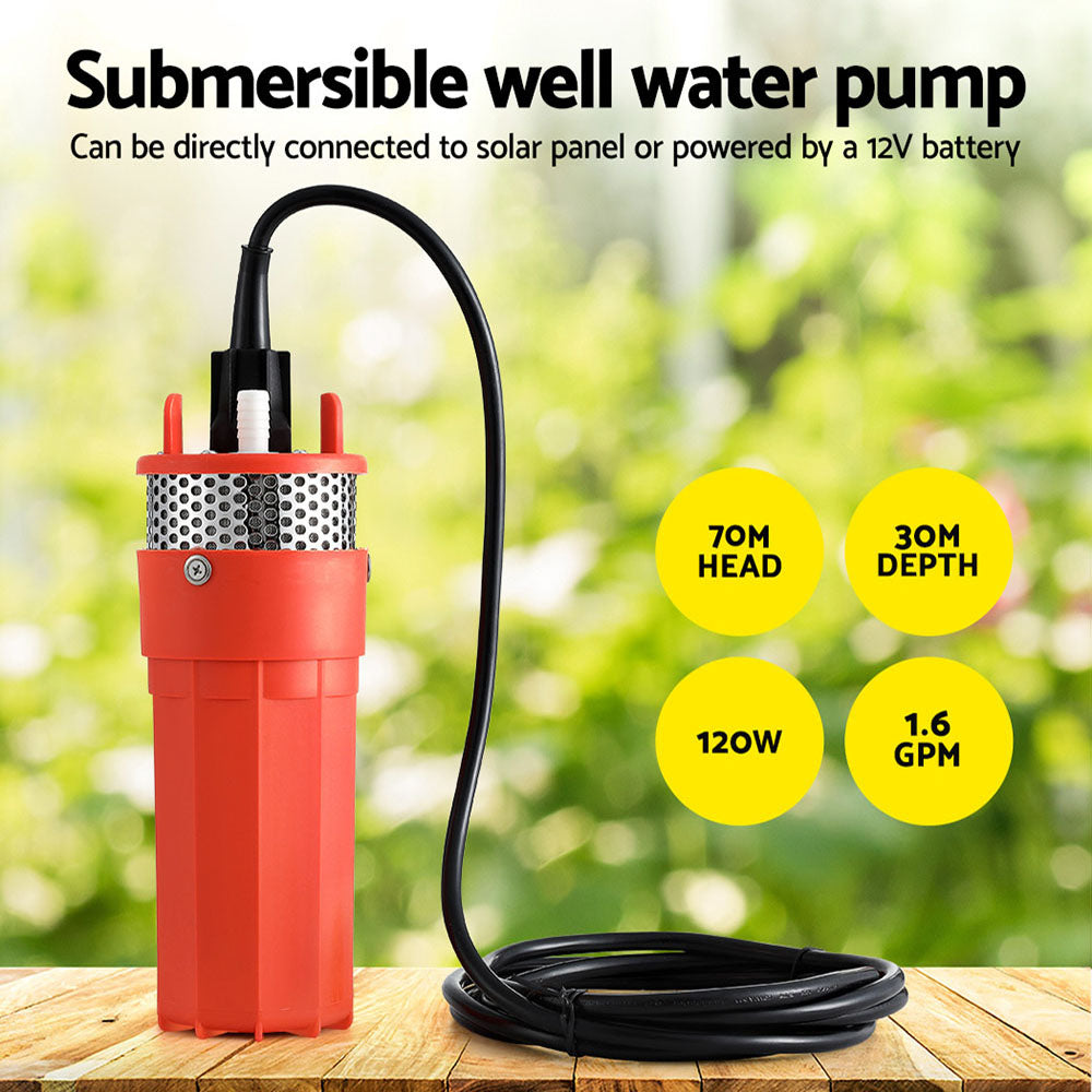 Giantz Submersible Solar Water Pump 24V 70M Head Deep Well Bore Self-priming