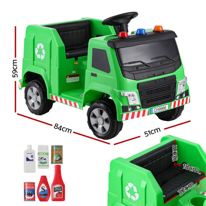 Rigo Kids Ride On Car Garbage Truck Police Light 12V Electric Toys Cars Green