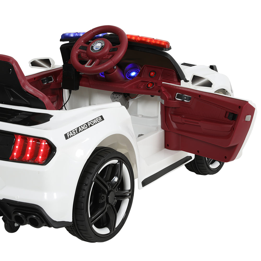 Rigo Kids Ride On Car Electric Patrol Police Cars Battery Powered Toys 12V White