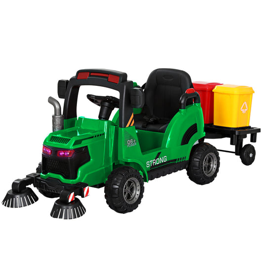 Rigo Kids Electric Ride On Car Street Sweeper Truck Toy Cars Remote 12V Green