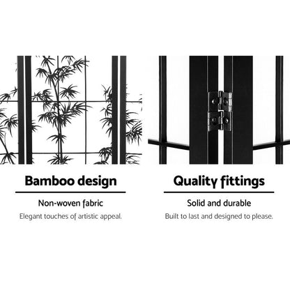 Artiss 4 Panel Room Divider Screen 174x179cm Bamboo Black White