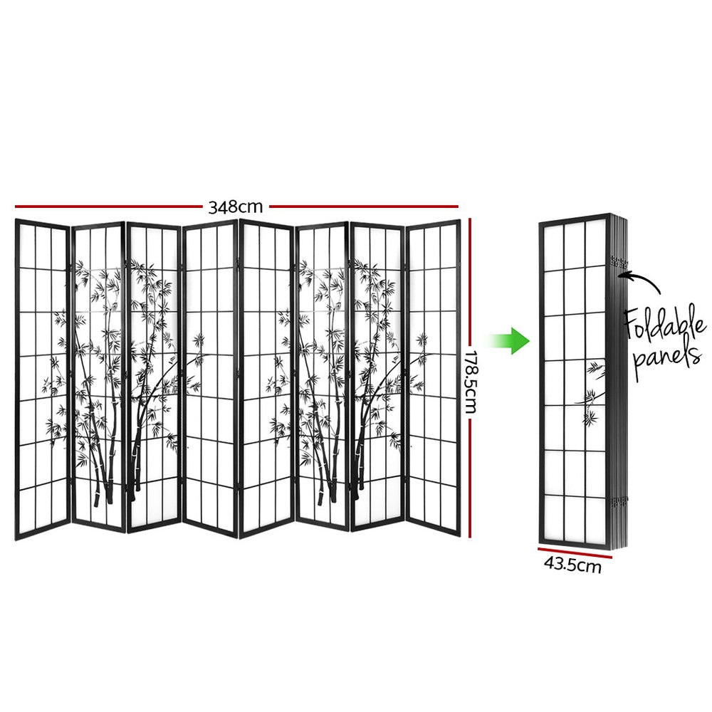 Artiss 8 Panel Room Divider Screen 348x179cm Bamboo Black White