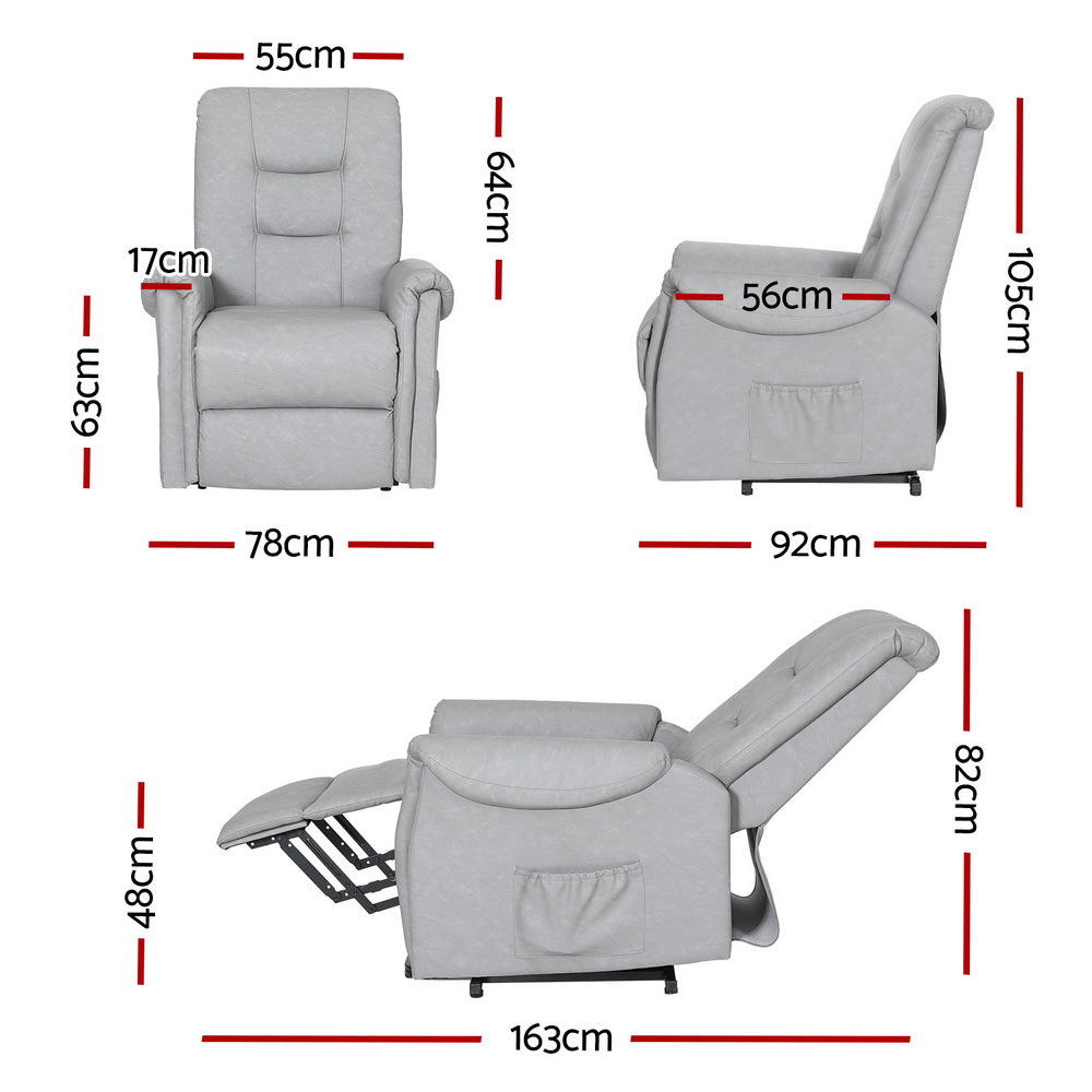 Artiss Recliner Chair Lift Assist Chair Leather Grey