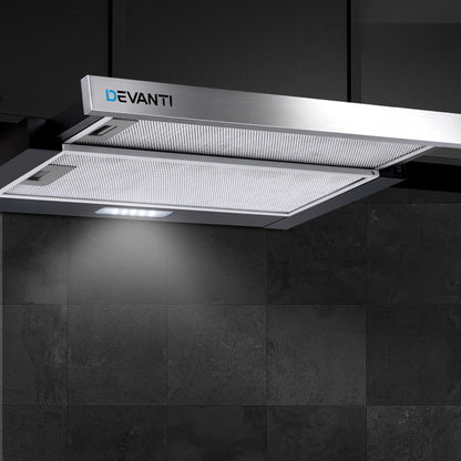 Devanti 600mm Range Hood 60cm Slide out Rangehood Stainless Steel