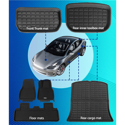 Weisshorn Car Rubber Floor Trunk Toolbox Cargo Mats for Tesla Model Y 2021-2023