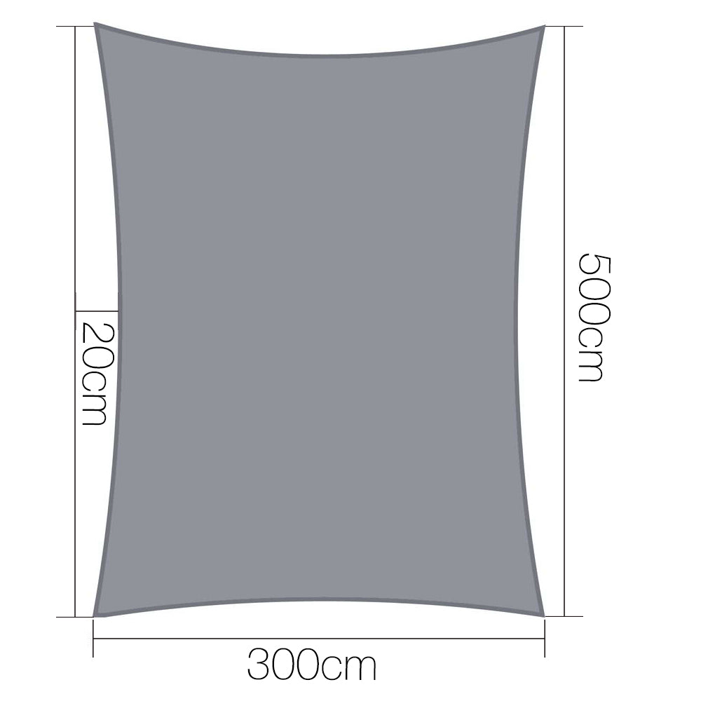 Instahut Shade Sail 3x5m Rectangle 280GSM 98% Grey Shade Cloth