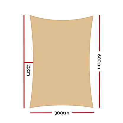 Instahut Shade Sail 3x6m Rectangle 280GSM 98% Sand Shade Cloth