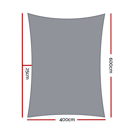 Instahut Shade Sail 4x6m Rectangle 280GSM 98% Grey Shade Cloth