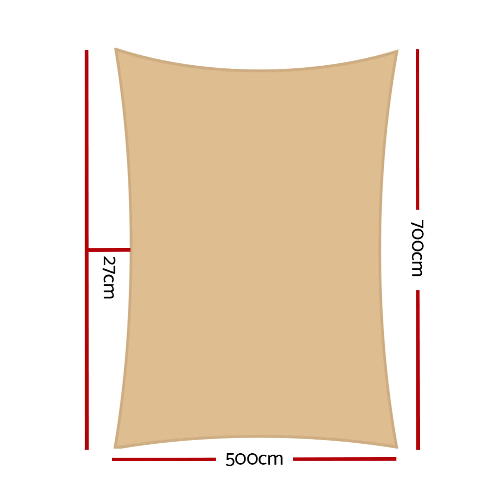 Instahut Shade Sail 5x7m Rectangle 280GSM 98% Sand Shade Cloth