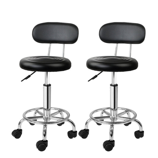 Artiss 2x Salon Stool Swivel Chair Backrest Black