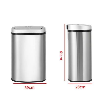 Devanti 50L Sensor Bin Motion Rubbish Automatic Silver