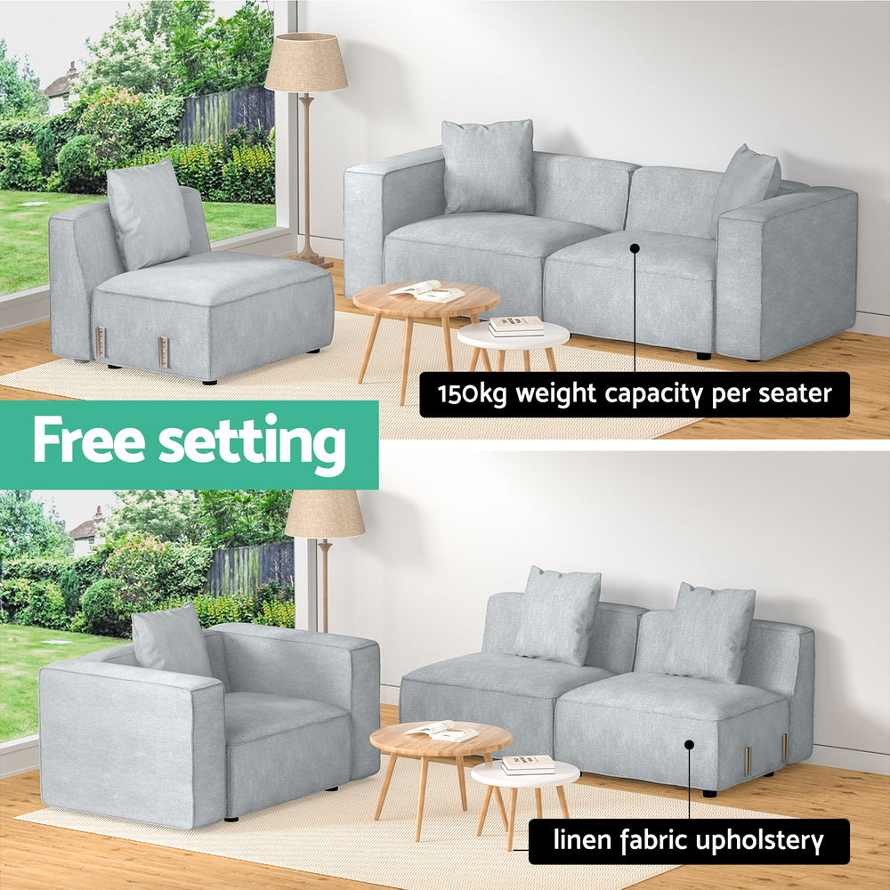 Artiss Modular Sofa Chaise Set 3-Seater Grey