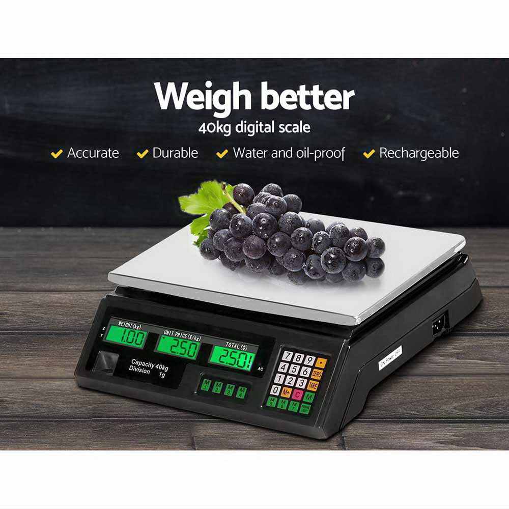 Emajin Scales Digital Kitchen 40KG Weighing Scales Platform Scales Black LCD