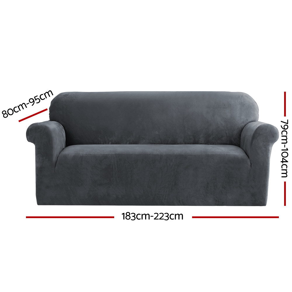 Artiss Sofa Cover Couch Covers 3 Seater Velvet Grey