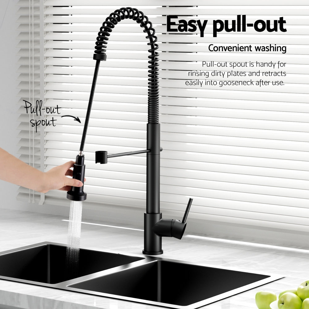 Cefito Stainless Steel Sink 77x45CM With Pull Out Mixer Tap Kitchen Double Bowl Black